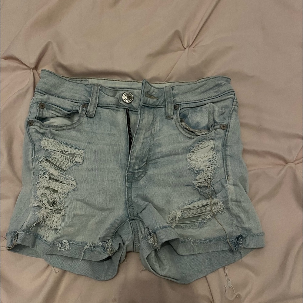American eagle distressed light blue Jean shorts